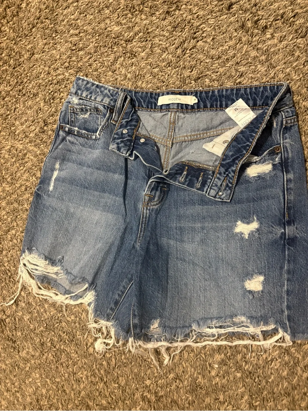 Hidden Jeans Distressed Blue Denim Jean Shorts